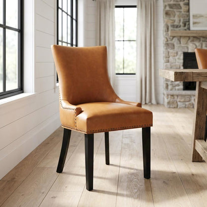Vegan Leather Upholstered Dining Chair for Kitchen or Dining Room, Tan
