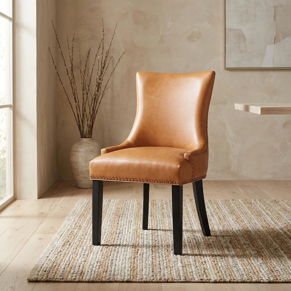 Vegan Leather Upholstered Dining Chair for Kitchen or Dining Room, Tan