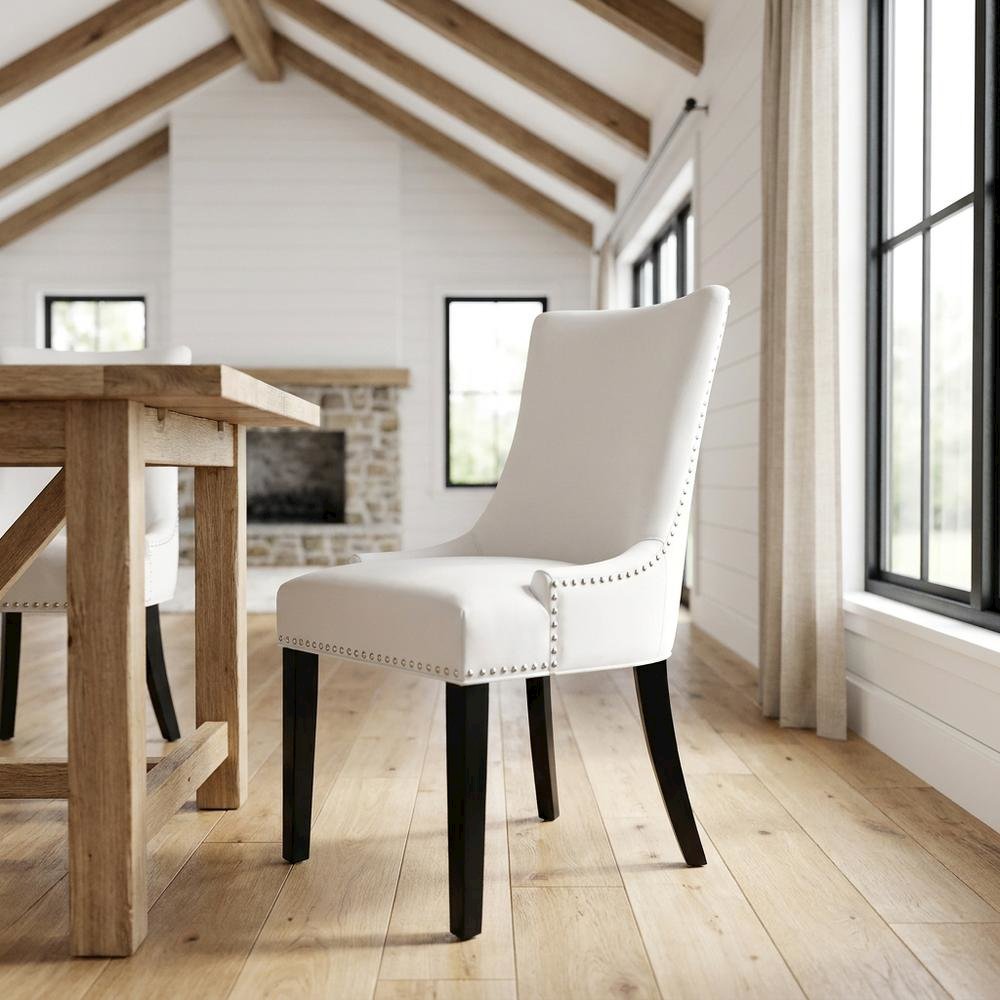 Vegan Leather Upholstered Dining Chair for Kitchen or Dining Room, White