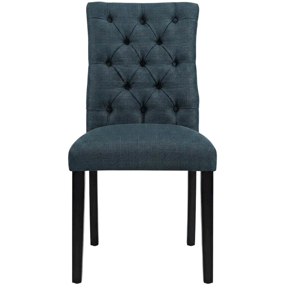 Button-Tufted Upholstered Fabric Parsons Chair, Azure