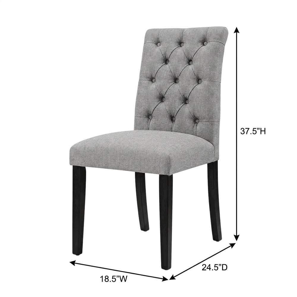 Button-Tufted Upholstered Fabric Parsons Chair, Light Gray