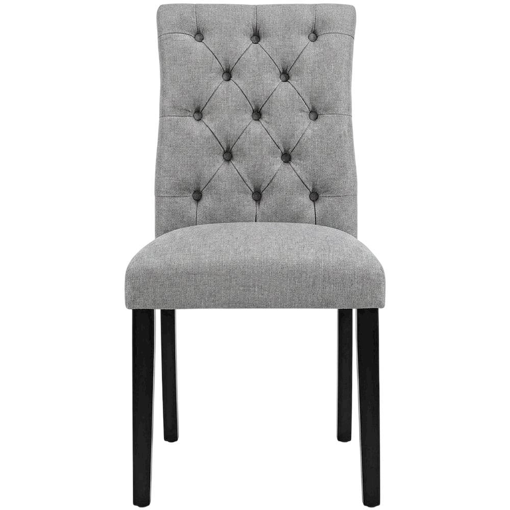 Button-Tufted Upholstered Fabric Parsons Chair, Light Gray