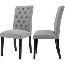 Button-Tufted Upholstered Fabric Parsons Chair, Light Gray