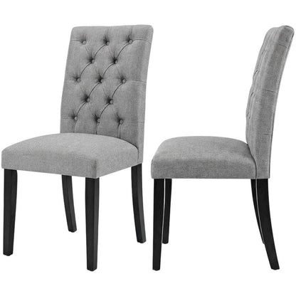 Button-Tufted Upholstered Fabric Parsons Chair, Light Gray