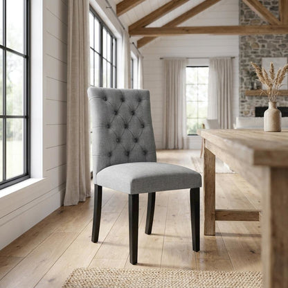 Button-Tufted Upholstered Fabric Parsons Chair, Light Gray