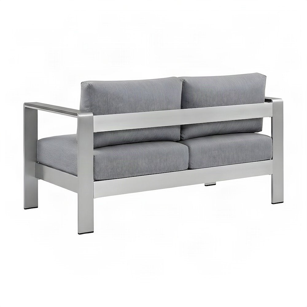 Aluminum Outdoor Loveseat with Thick Cushion for Patio and Porch, Silver Gray