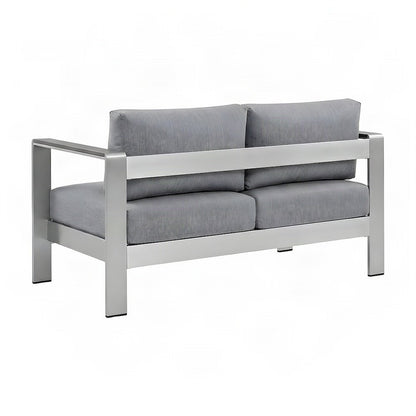 Aluminum Outdoor Loveseat with Thick Cushion for Patio and Porch, Silver Gray