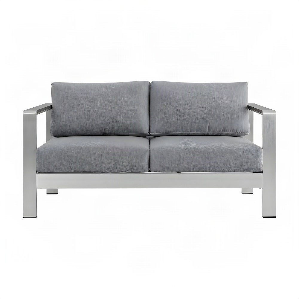 Aluminum Outdoor Loveseat with Thick Cushion for Patio and Porch, Silver Gray