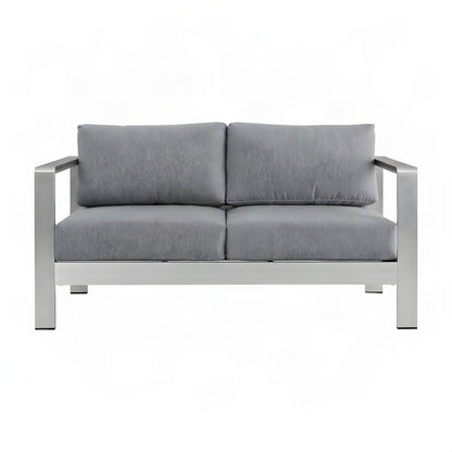 Aluminum Outdoor Loveseat with Thick Cushion for Patio and Porch, Silver Gray