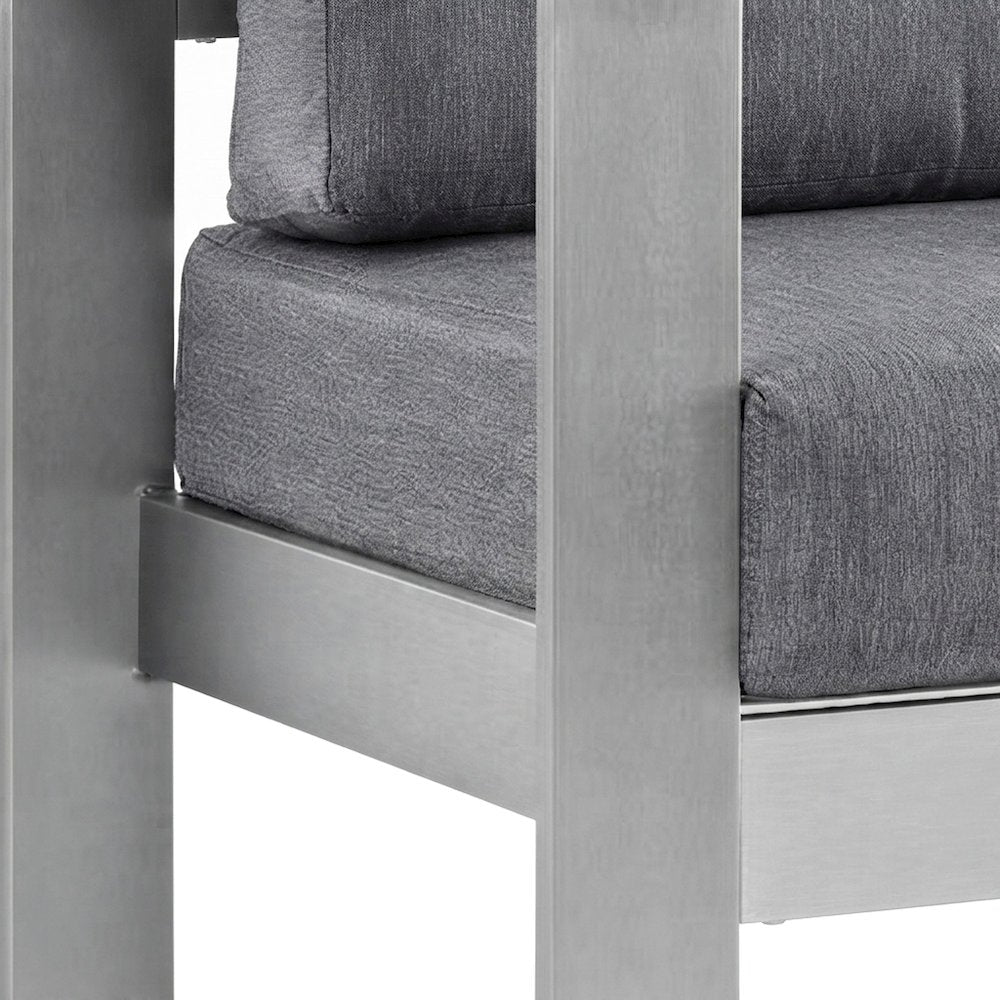 Aluminum Outdoor Loveseat with Thick Cushion for Patio and Porch, Silver Gray