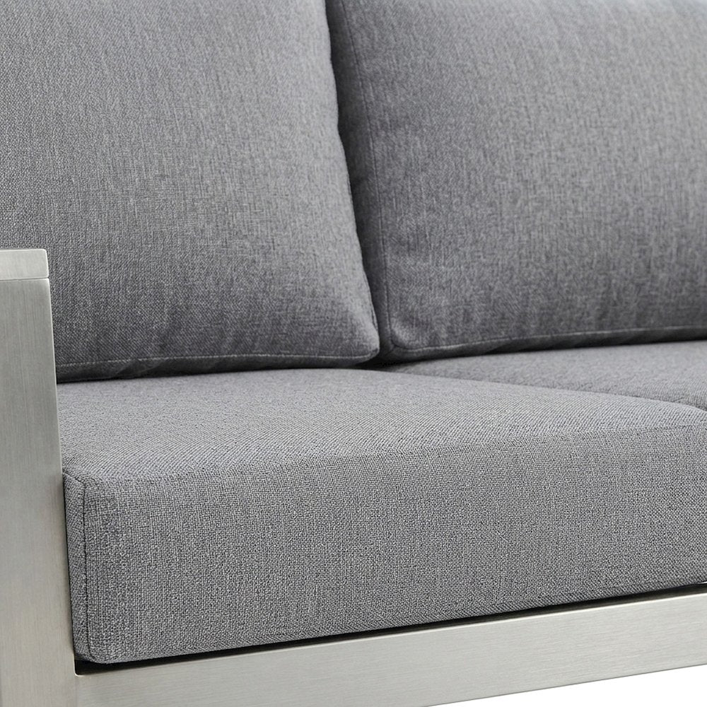 Aluminum Outdoor Loveseat with Thick Cushion for Patio and Porch, Silver Gray