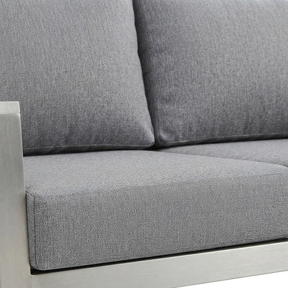 Aluminum Outdoor Loveseat with Thick Cushion for Patio and Porch, Silver Gray