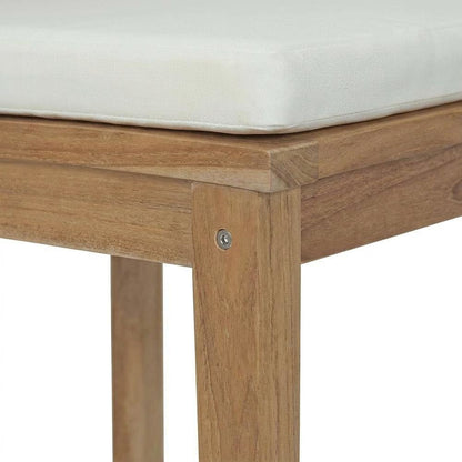 Teak Outdoor Dining Chair with Cushion for Patio, Deck, or Porch, Natural White