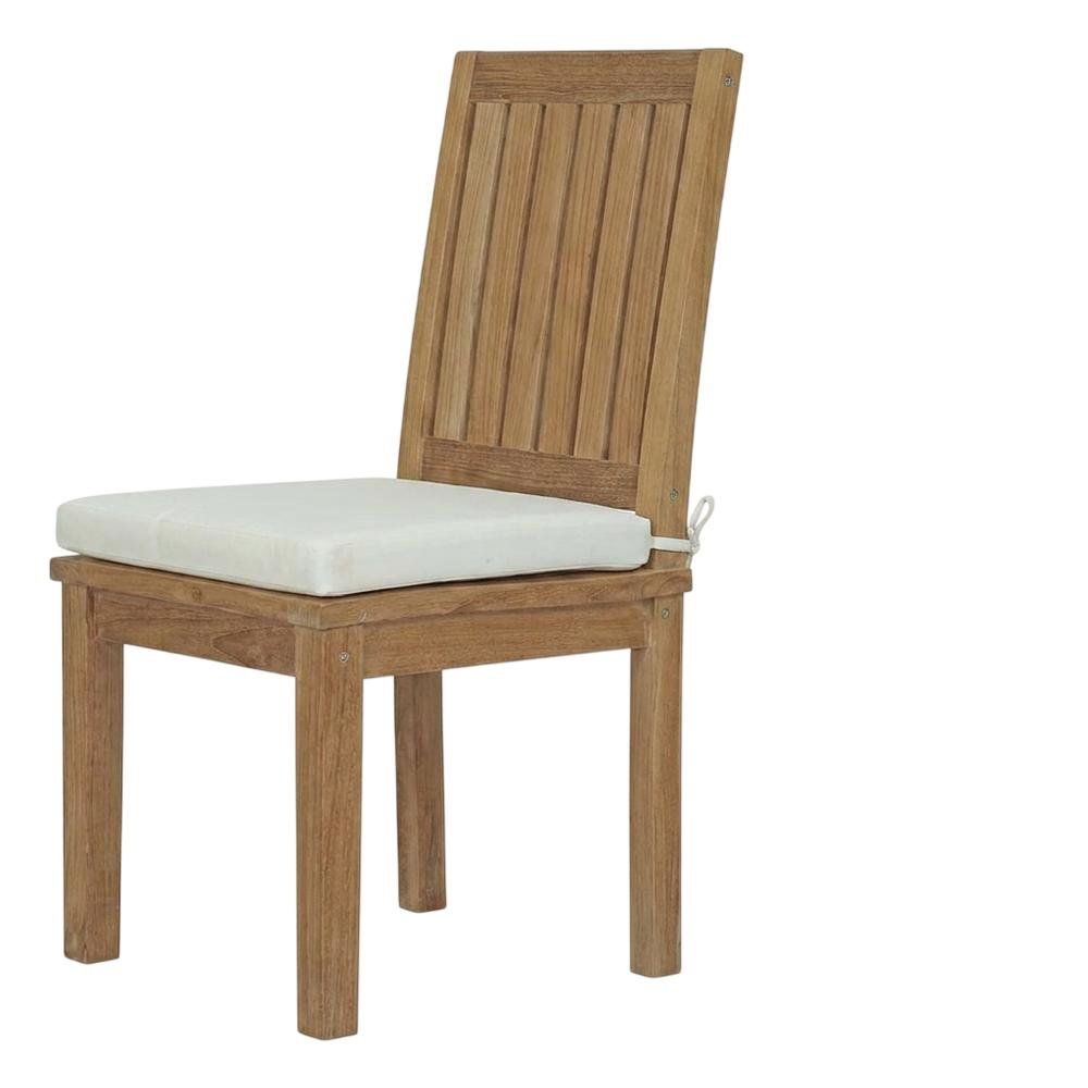 Teak Outdoor Dining Chair with Cushion for Patio, Deck, or Porch, Natural White