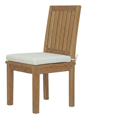 Teak Outdoor Dining Chair with Cushion for Patio, Deck, or Porch, Natural White