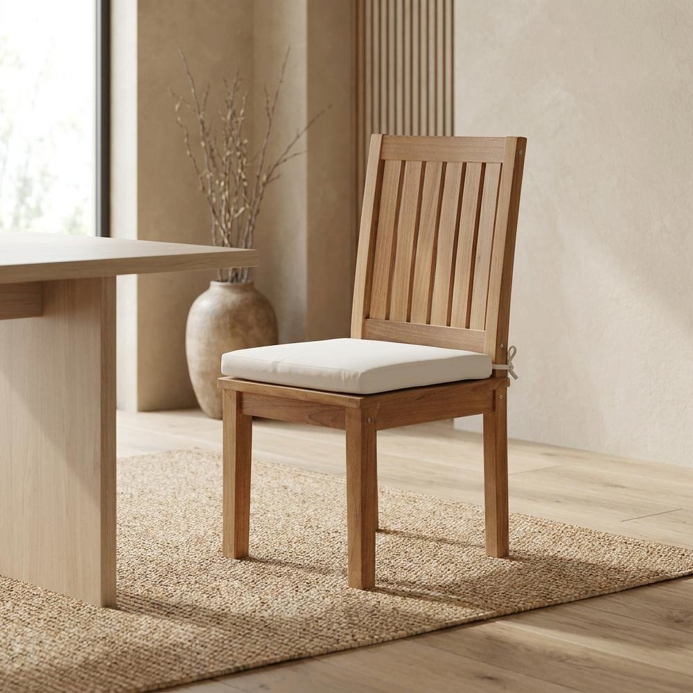 Teak Outdoor Dining Chair with Cushion for Patio, Deck, or Porch, Natural White