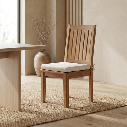 Teak Outdoor Dining Chair with Cushion for Patio, Deck, or Porch, Natural White