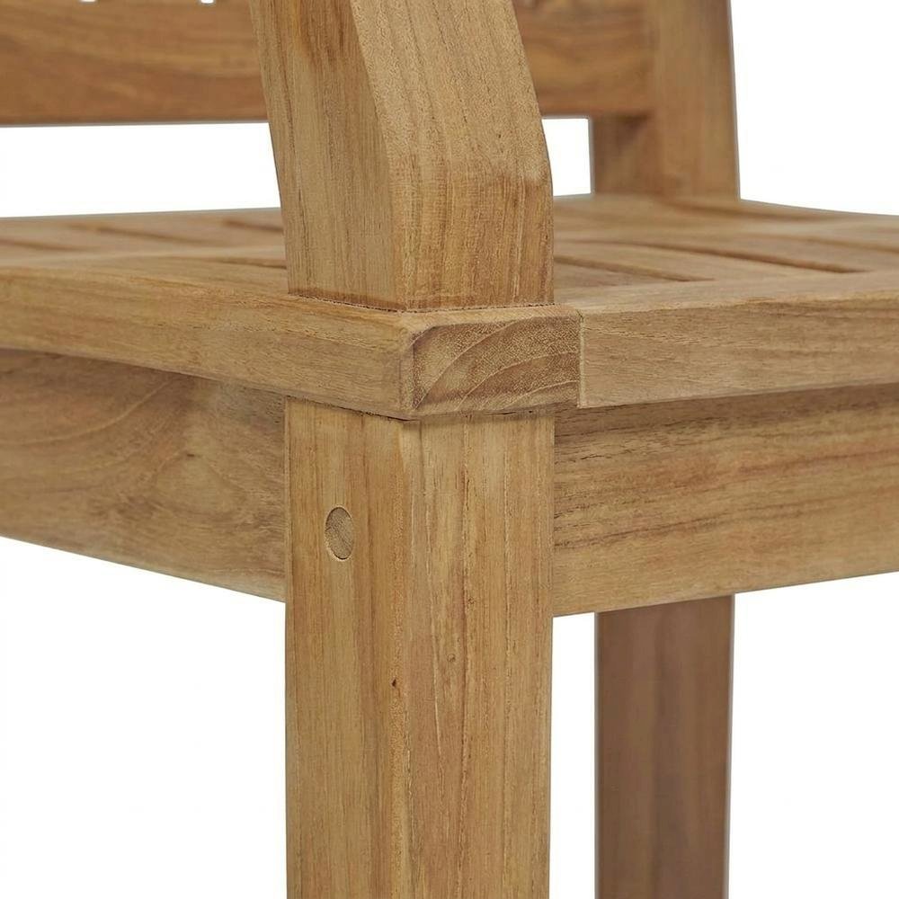 Teak Outdoor Dining Chair with Arms and Cushion for Patio Deck, Natural White