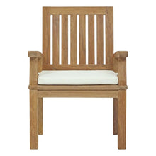 Teak Outdoor Dining Chair with Arms and Cushion for Patio Deck, Natural White