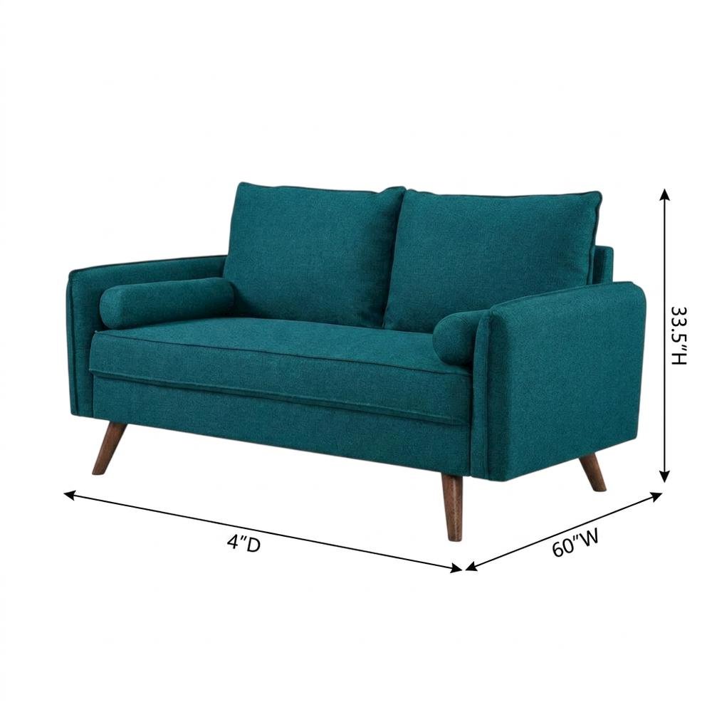 Fabric-Upholstered Small Loveseat Sofa for Bedroom and Living Room, Teal