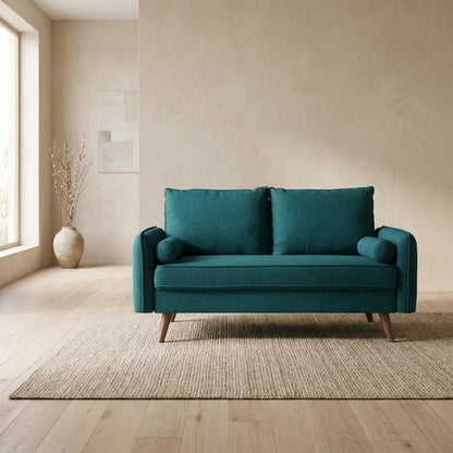 Fabric-Upholstered Small Loveseat Sofa for Bedroom and Living Room, Teal