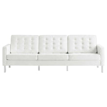 Tufted Vegan Leather Sofa, Faux Leather Couch for Living Room, Silver White