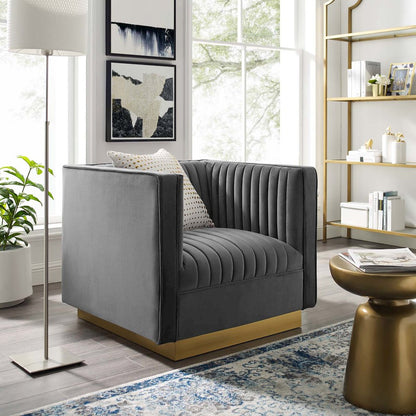 Sanguine Vertical Channel Tufted Accent Performance Velvet Armchair