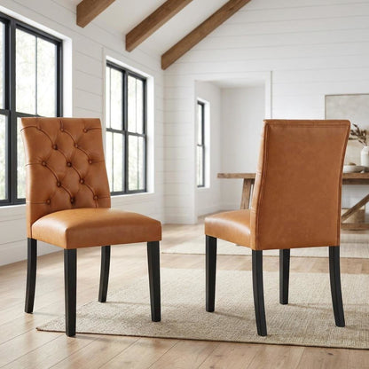 Vinyl-Upholstered Dining Chairs for Kitchen and Dining Room, Tan, Set of 2
