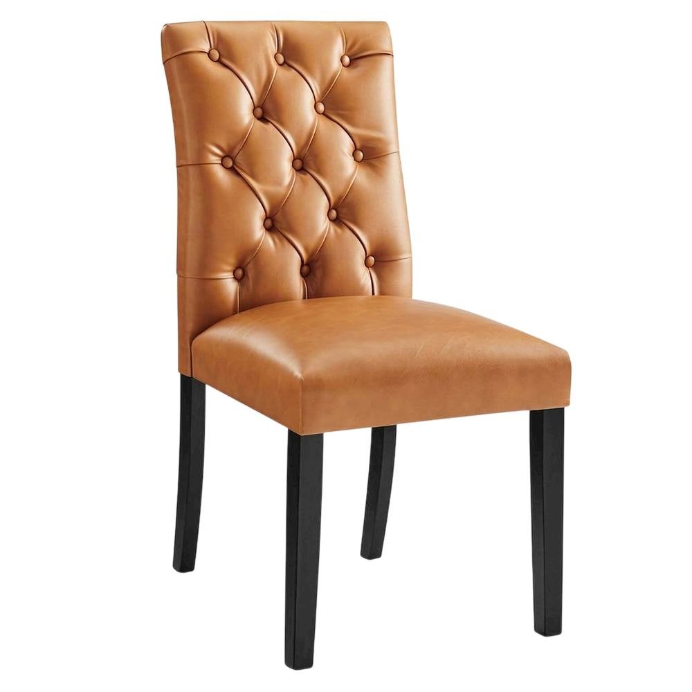 Vinyl-Upholstered Dining Chairs for Kitchen and Dining Room, Tan, Set of 2