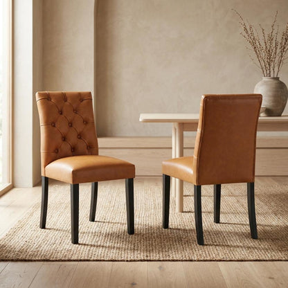 Vinyl-Upholstered Dining Chairs for Kitchen and Dining Room, Tan, Set of 2