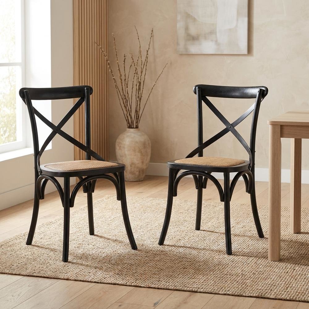 Wooden Dining Side Chairs for Kitchen and Dining Room, Black, Set of 2