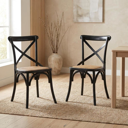 Wooden Dining Side Chairs for Kitchen and Dining Room, Black, Set of 2