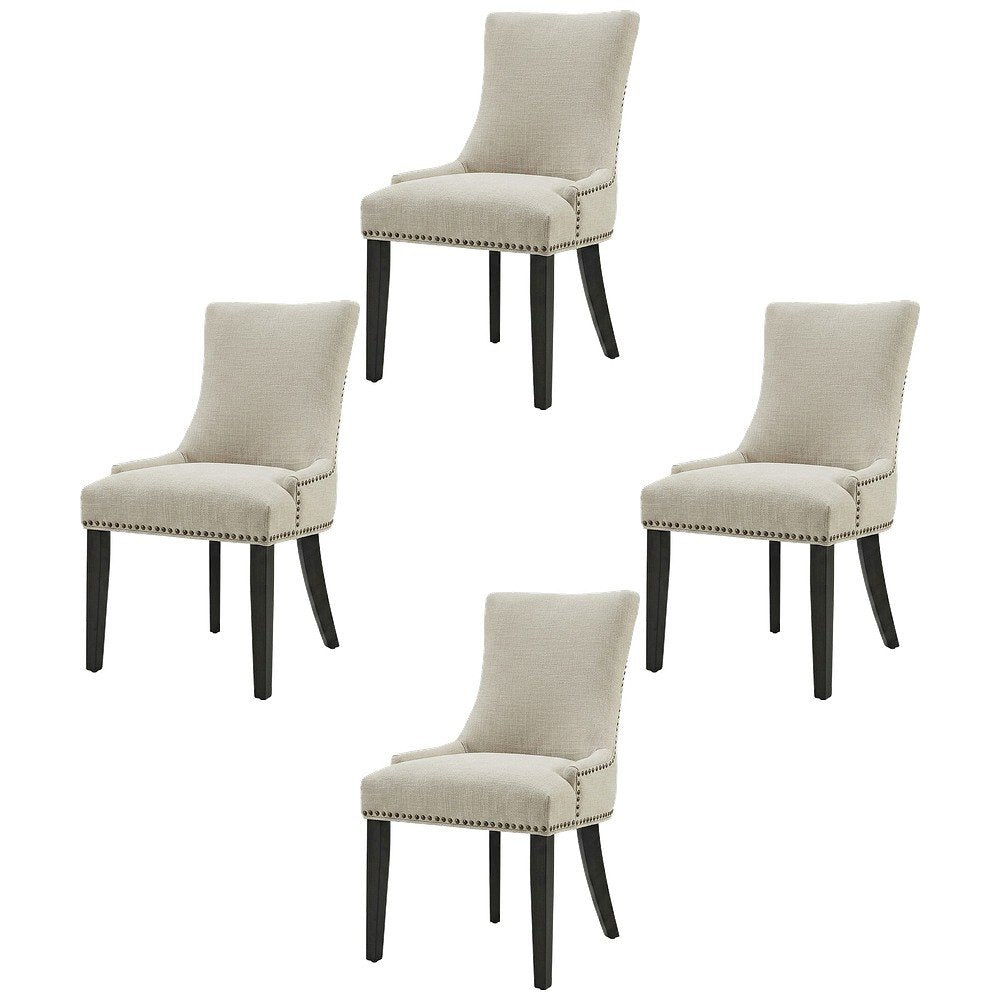 Fabric Upholstered Dining Chairs with Arms, Beige, Set of 4