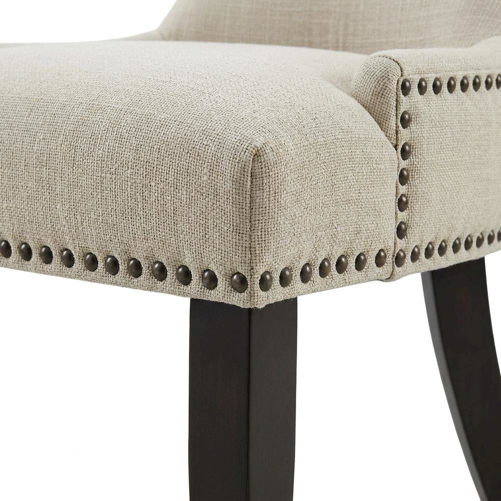 Fabric Upholstered Dining Chairs with Arms, Beige, Set of 4
