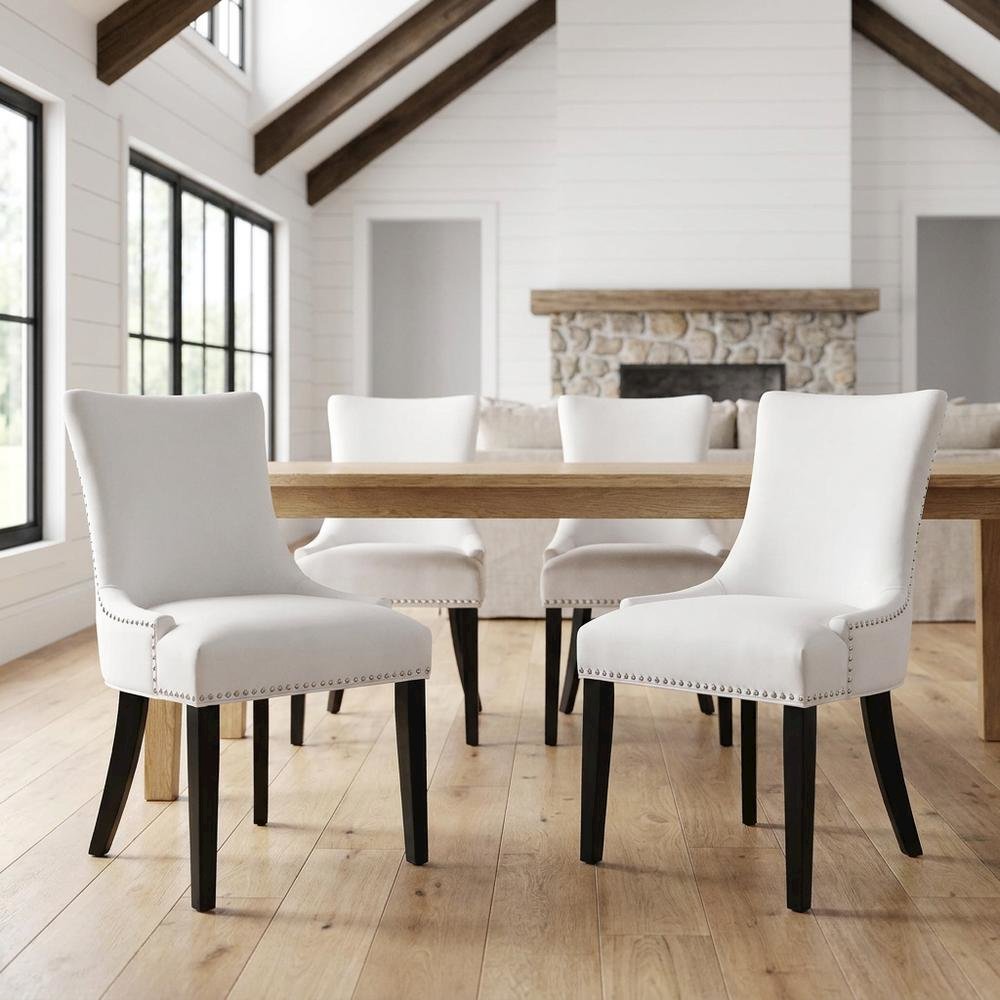 Faux Leather Upholstered Dining Chairs, White, Set of 4