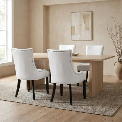 Faux Leather Upholstered Dining Chairs, White, Set of 4