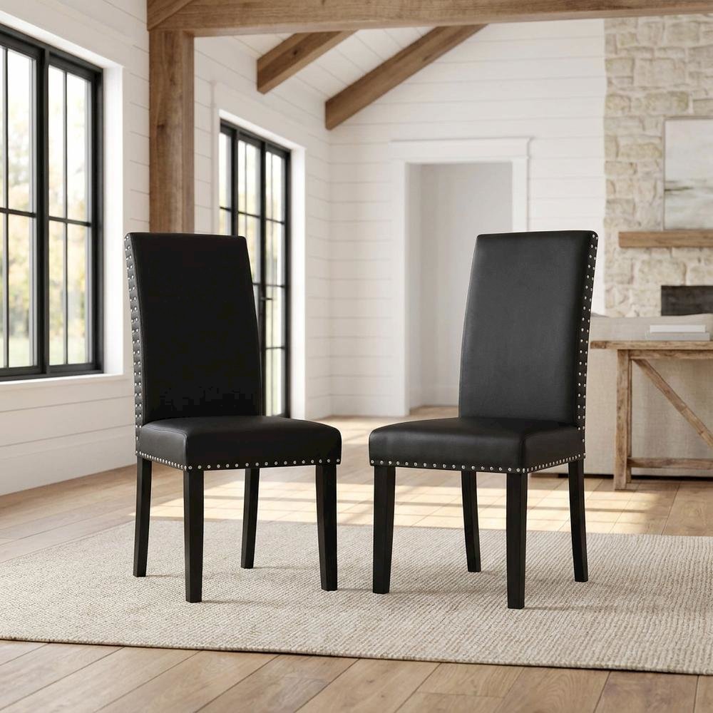 Faux Leather Upholstered Dining Side Chairs, Black, Set of 2