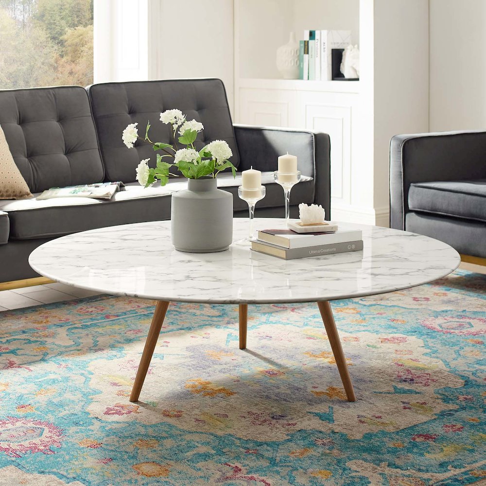 Lippa 48" Round Faux Marble Coffee Table with Tripod Base