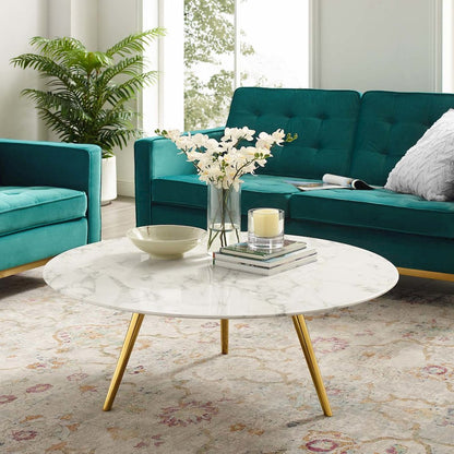 Lippa 40" Round Faux Marble Coffee Table with Tripod Base