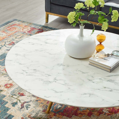 Lippa 48" Round Faux Marble Coffee Table with Tripod Base