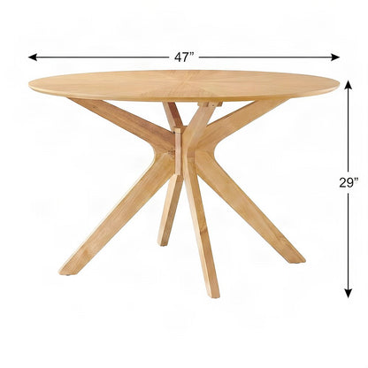 Solid Wood Round Dining Table, Mid-Century Modern Kitchen Table, Oak