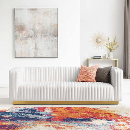 Charisma Channel Tufted Performance Velvet Living Room Sofa