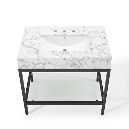 Kingsley 36" Black Stainless Steel Bathroom Vanity
