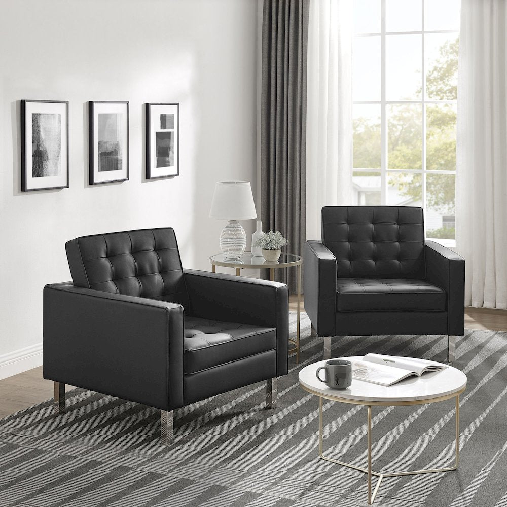 Loft Tufted Vegan Leather Armchairs Set of 2