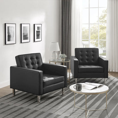 Loft Tufted Vegan Leather Armchairs Set of 2
