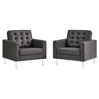 Loft Tufted Vegan Leather Armchairs Set of 2