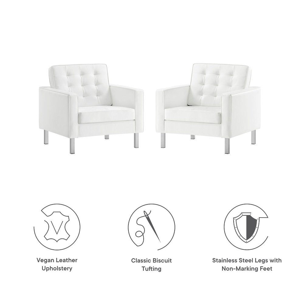 Loft Tufted Vegan Leather Armchairs Set of 2
