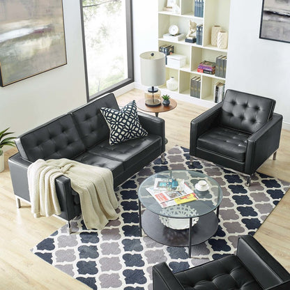 Loft Tufted Upholstered Faux Leather Loveseat and Armchair Set