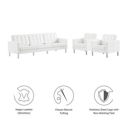 Loft 3-Piece Tufted Vegan Leather Furniture Set