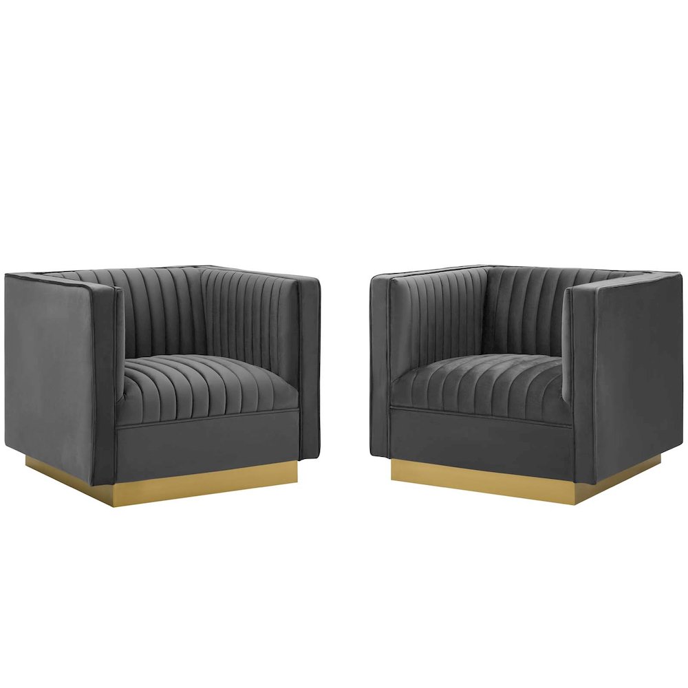 Vertical Channel Tufted Upholstered Performance Velvet Armchair Set of 2
